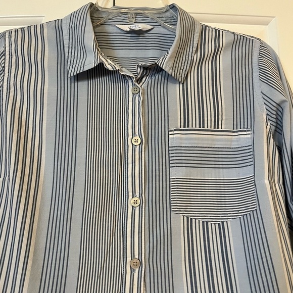 Time and Tru Mini Striped Blue White Long Sleeve Button-Down Shirt Dress. Med - Picture 10 of 14